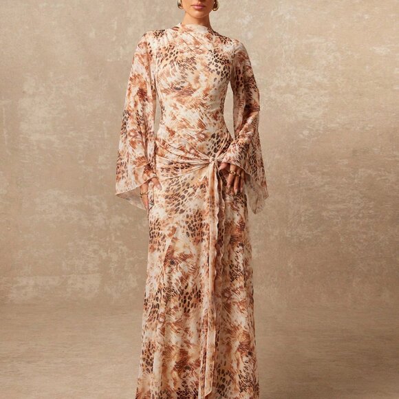 MODA ME COUTURE Dresses & Skirts - Multicolor Casual Women's Tie-Dye Leopard Print Mesh V-Neck Dress